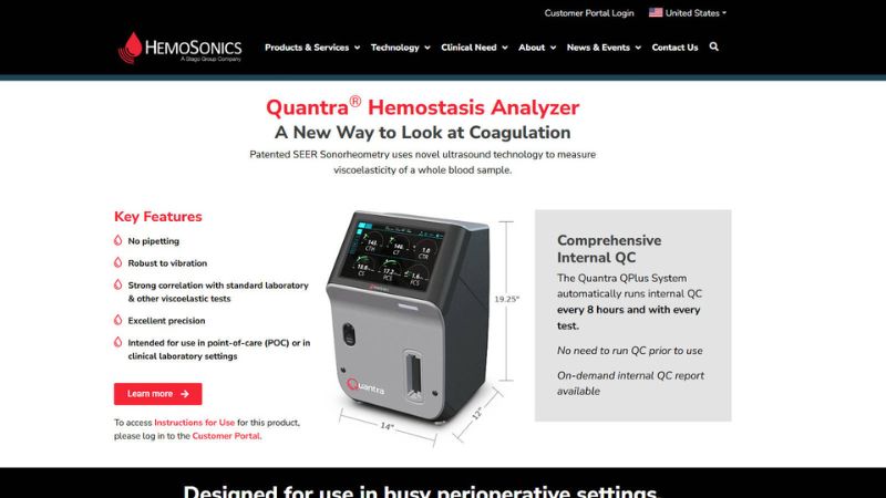HemoSonics Quantra hemostasis analyzer 2025